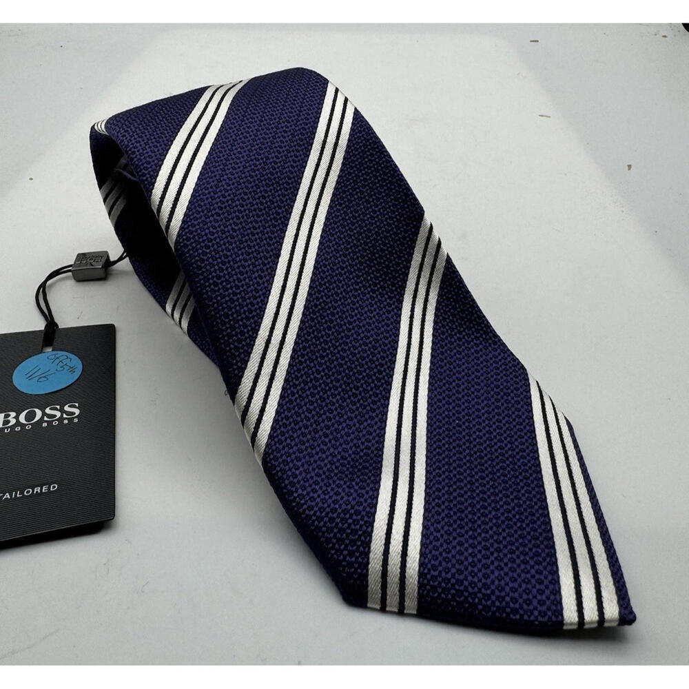 Hugo Boss Tailored Silk Neck Tie Striped Purple White